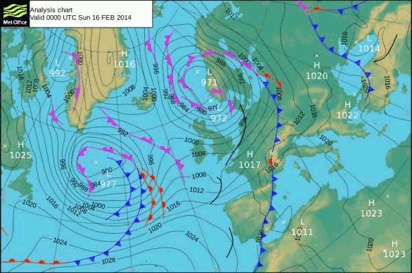 Met Office and Climate gate charts for the North Atlantic 16 February 2014
